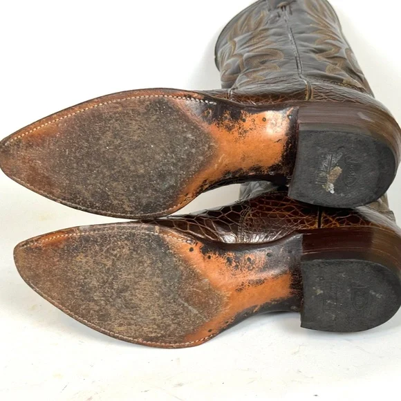 Justin Cowboy Boots - Chocolate Brown Mens Sz 8.5B Excellent Vtg Cond X-toe 9201 - Picture 11 of 12